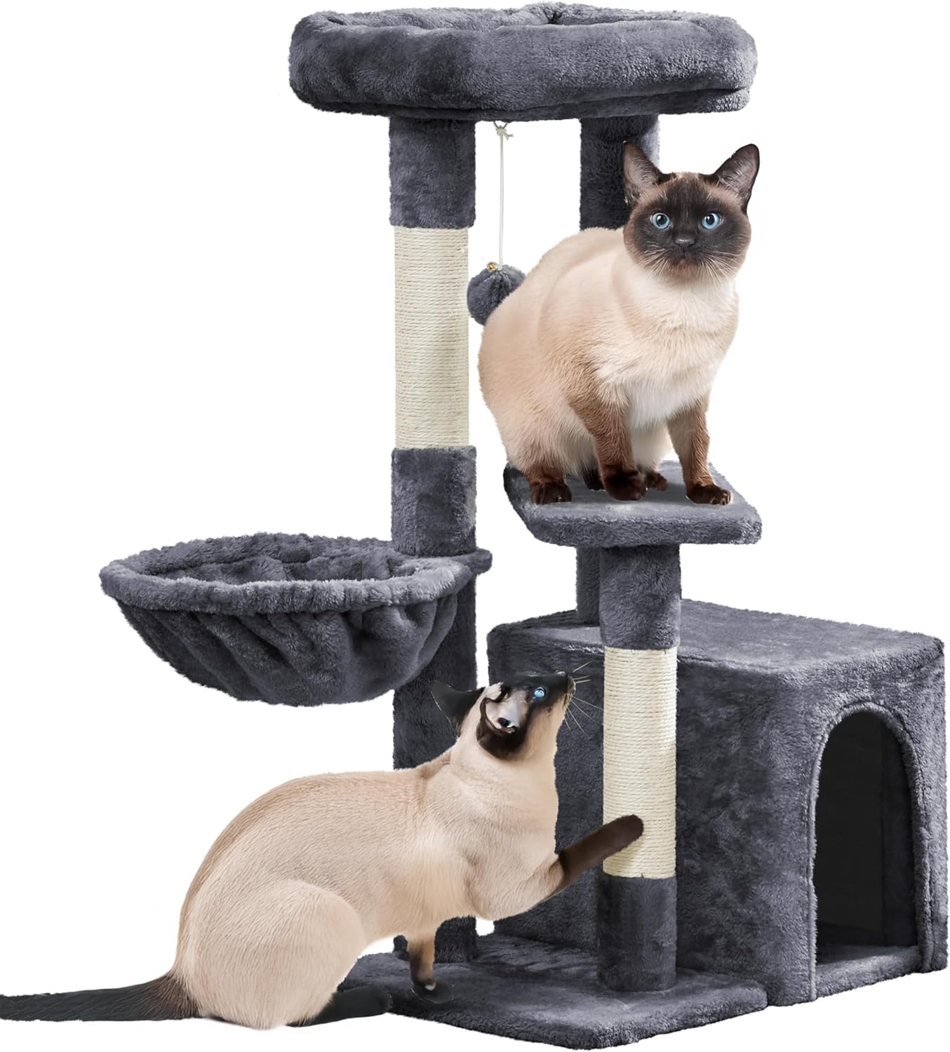 Yaheetech Cat Tree, Multi Level Climbing Tower for Indoor Cats, Pet Activity Center Scratching Post Indoor Furniture Bed with Basket for Kittens, Dark Gray
