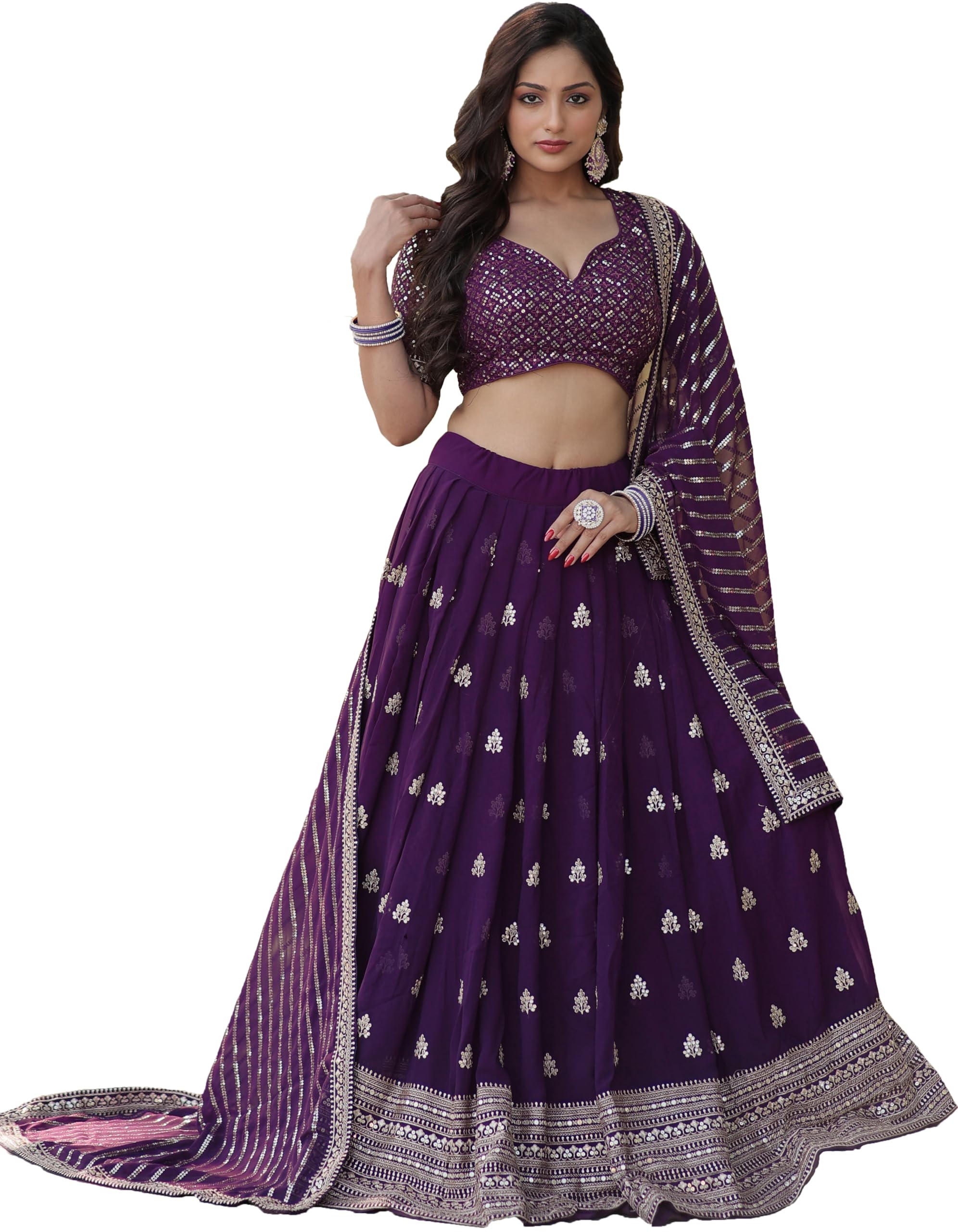 Foux Georgette Embroidery Work || Semi-Stitched Lehenga Choli For Women with Dupatta & Un-Stitched Choli-image-29