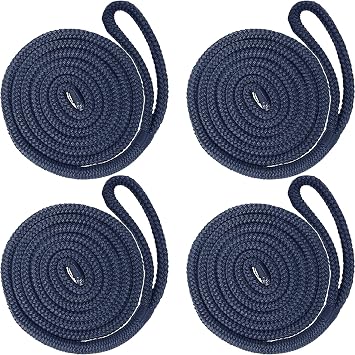 1/2 x 6' Boat Fender Lines (4-Pack) - Double Braided Nylon Dock Lines for Boats - Marine Grade Fender Ropes with 10 Eye Loop - Soft, Durable Boat Accessories for Pontoon and Small Boats