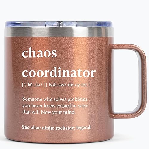 Chaos Coordinator - Taza de oro rosa de 14 onzas, idea de regalo única para mujeres jefas, ella, mejor mamá, compañera de trabajo, gerente de