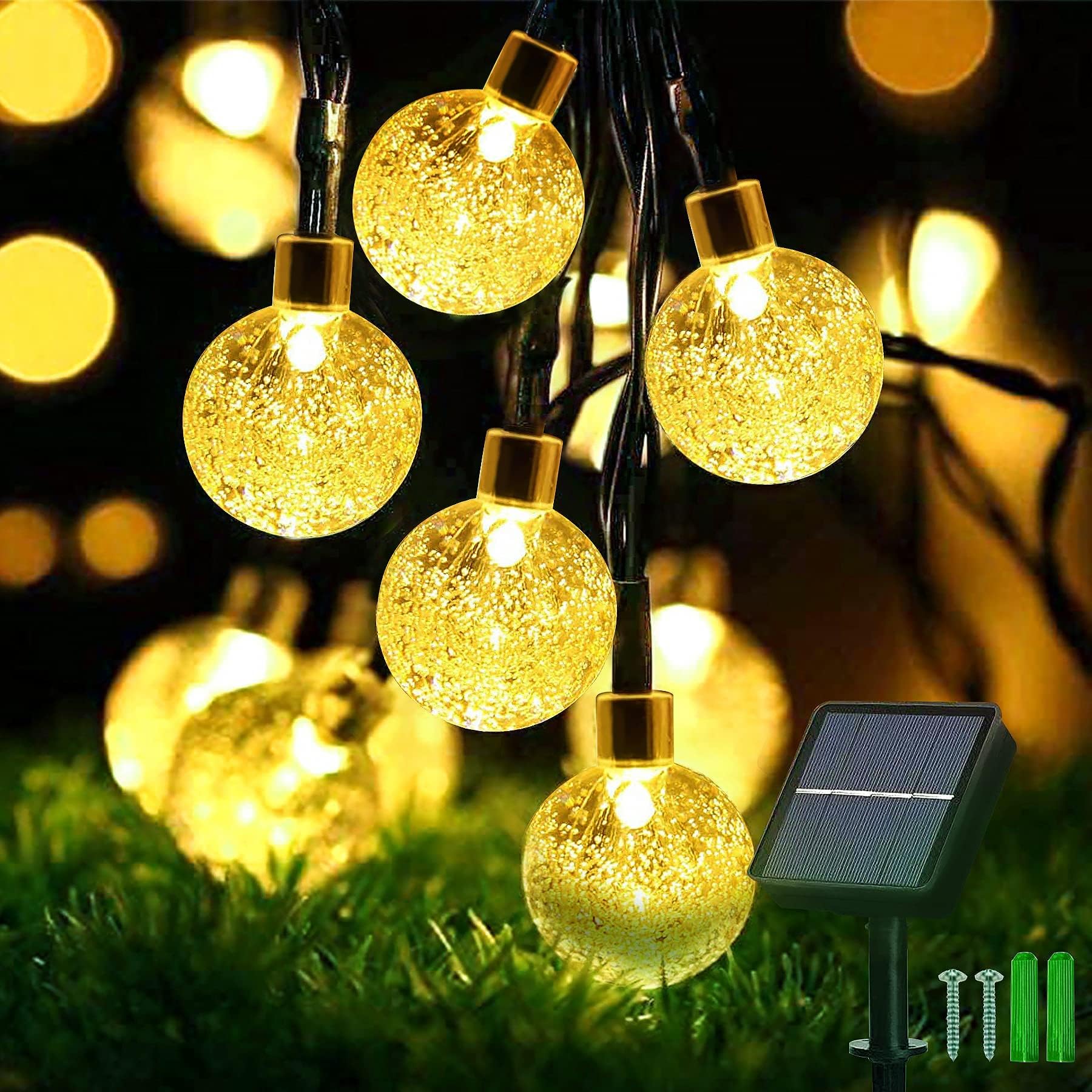 Aputue Solar String Lights Outdoor, Crystal Globe Solar String Lights with 8 Modes, Waterproof Solar Powered Patio Lights for Garden Yard Porch Wedding Party Decoration(Warm White 9.5m 50 LED)