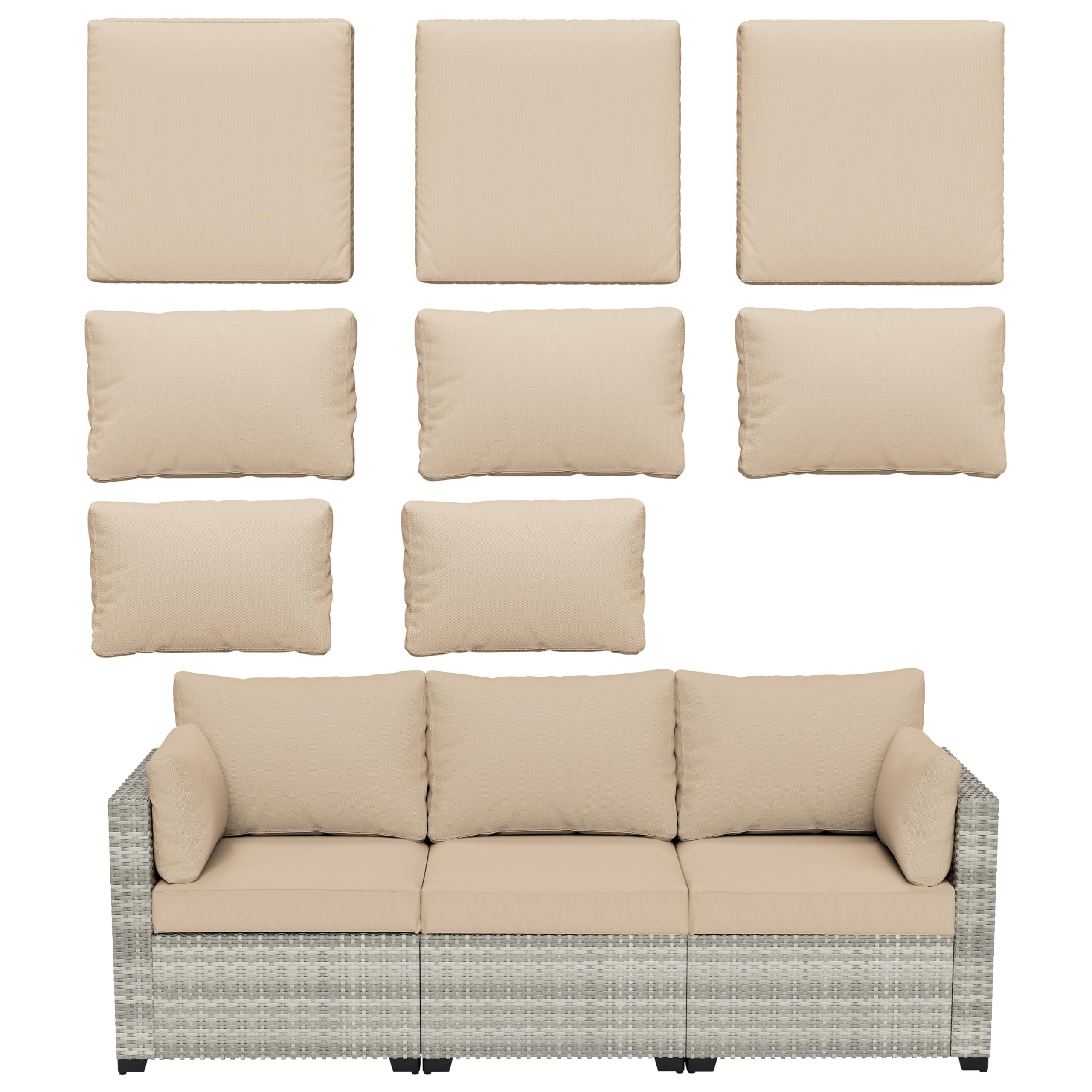 Photo 1 of Pakunoda 8 pcs Outdoor Cushion Slipcovers Outdoor Patio Cushions Covers Replacement Waterproof with Zipper w/3 Seat Cushion Covers and 5 Backrest Pillow Covers, Covers Only