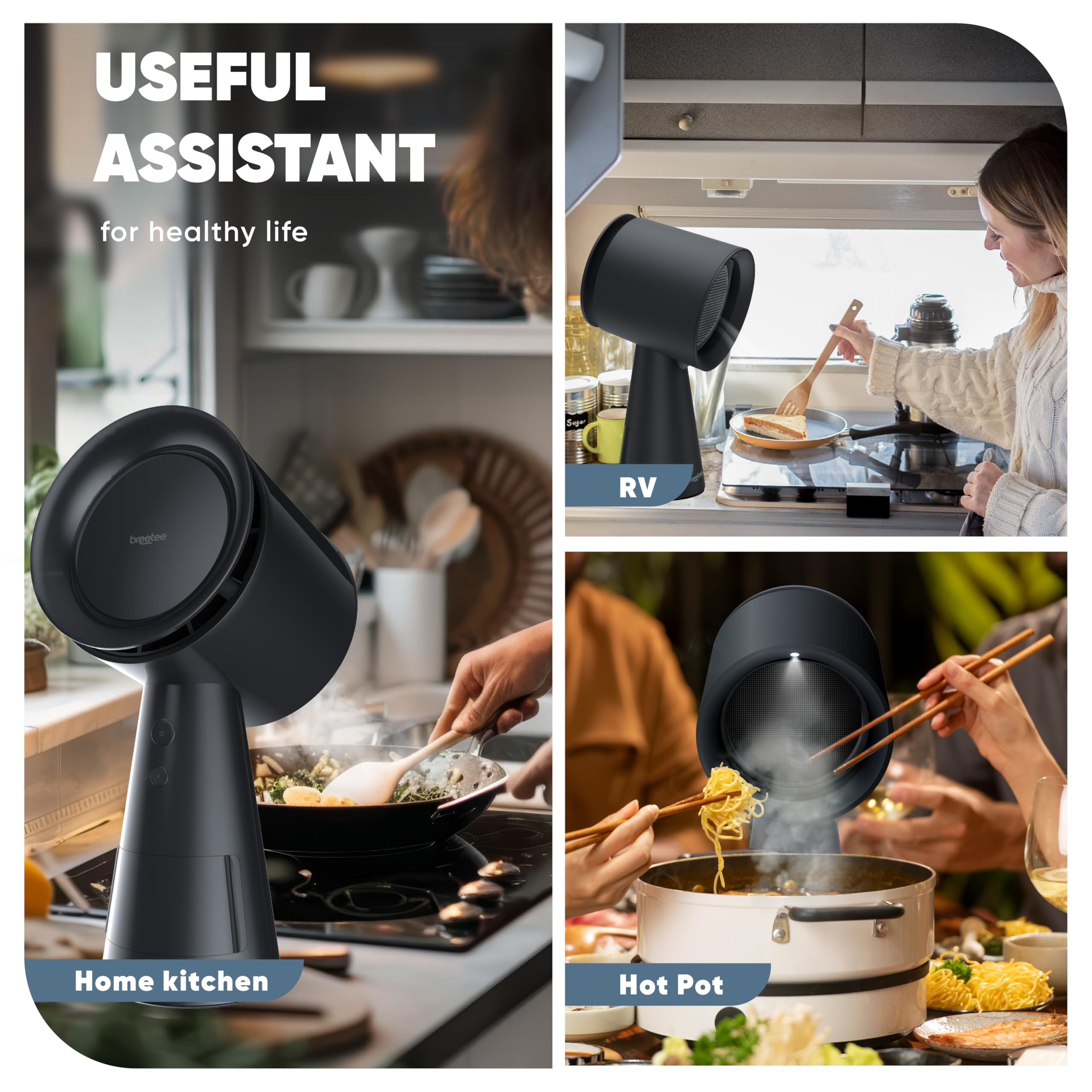 Campana extractora portátil para cocina, potente campana de succión de 3 velocidades con doble filtro, ventilador de escape de cocina con filtros de carbono para caravanas, cocina de olla 8