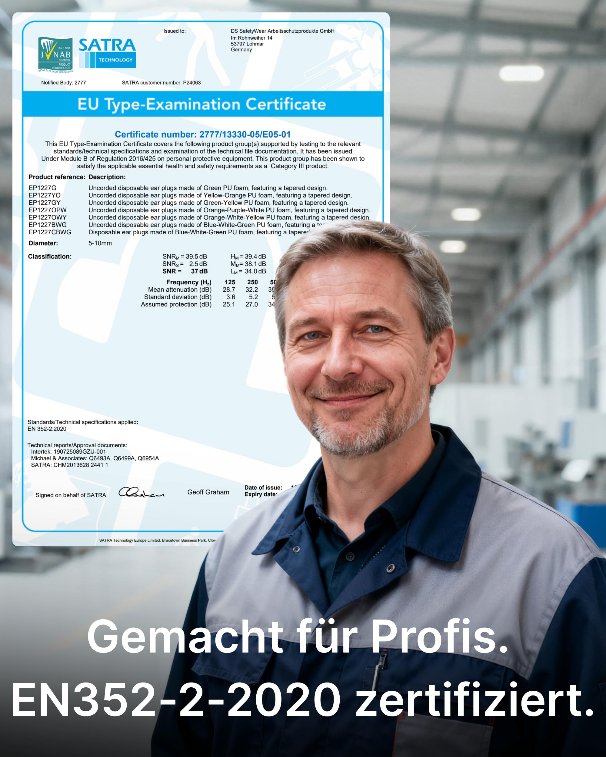 Bouchons d'oreilles détectables avec cordon SNR 37 dB - Bouchons d'oreilles de travail détectables - Protection contre le bruit pour l'industrie alimentaire et le chantier - Protection auditive pour