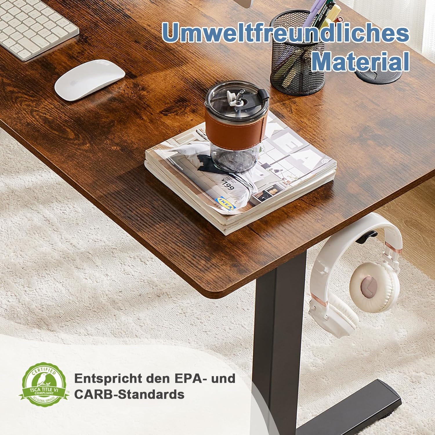 DUMOS Schreibtisch Höhenverstellbar, Ergonomic Elektrischer Schreibtische 120 X 60 cm, Standing Desk, Height Adjustable Tisch, Office Desk Geeignet für Büros, Wohnungen und andere (Braun)
