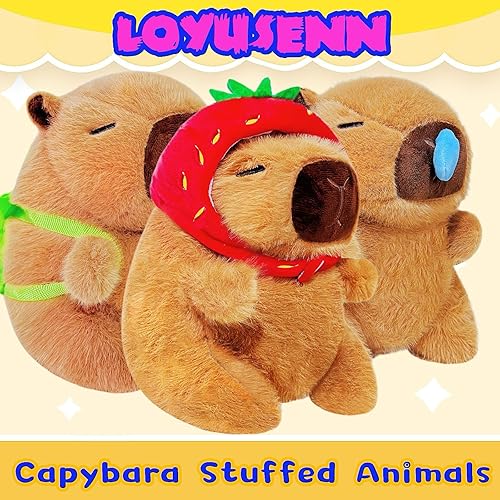 Miniatura 2 de Lindo animal de peluche Capybara de 9.8 pulgadas con una mochila de tortuga, suave juguete de peluche Capibara para regalos de cumpleaños, recuerdos