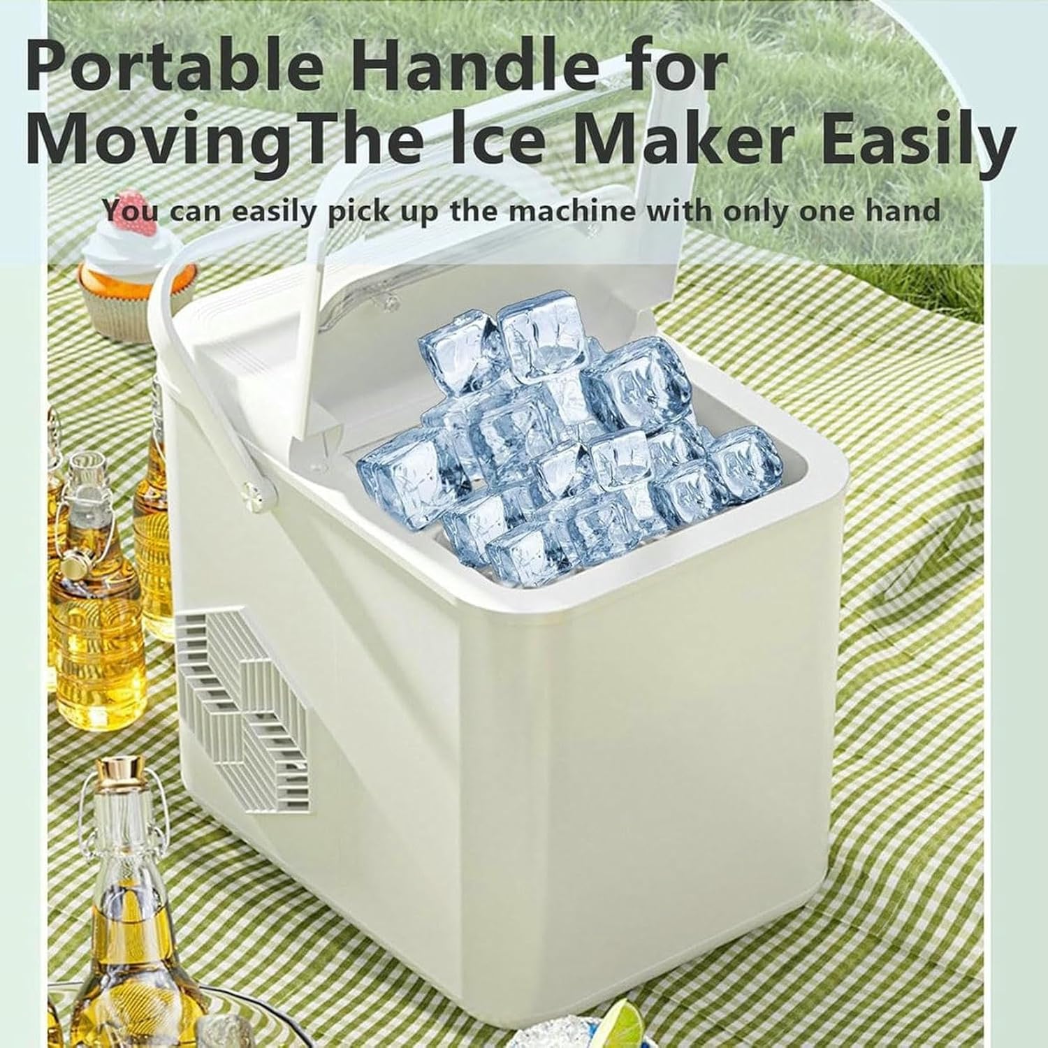 Electric Countertop Ice Maker, Self-Cleaning Ice Cube Maker with Ice Scoop and Basket, 9 Ice Cubes in 6 Mins, 2 Sizes of Ice, 12 KG in 24Hrs, Ice Maker Machine for Home, Kitchen,Office,Bar and Party
