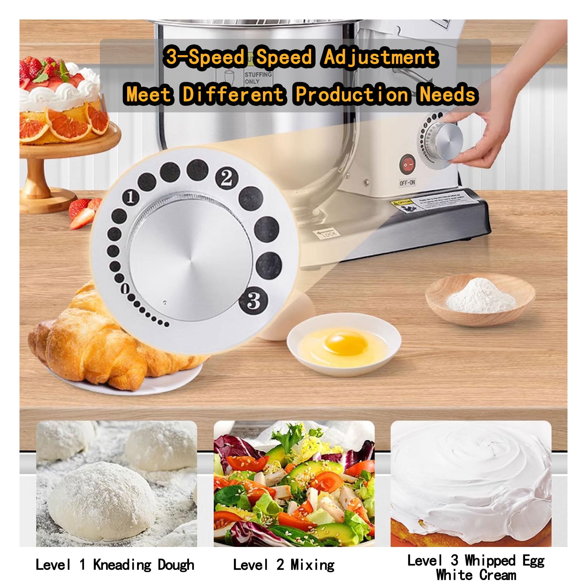 Batidora de pie 3 en 1, mezclador de alimentos comercial multifunción de 500 W, equipo de panadería de 3 velocidades con batidor K, gancho de masa y batidor, máquina de masa resistente silenciosa, 5 L