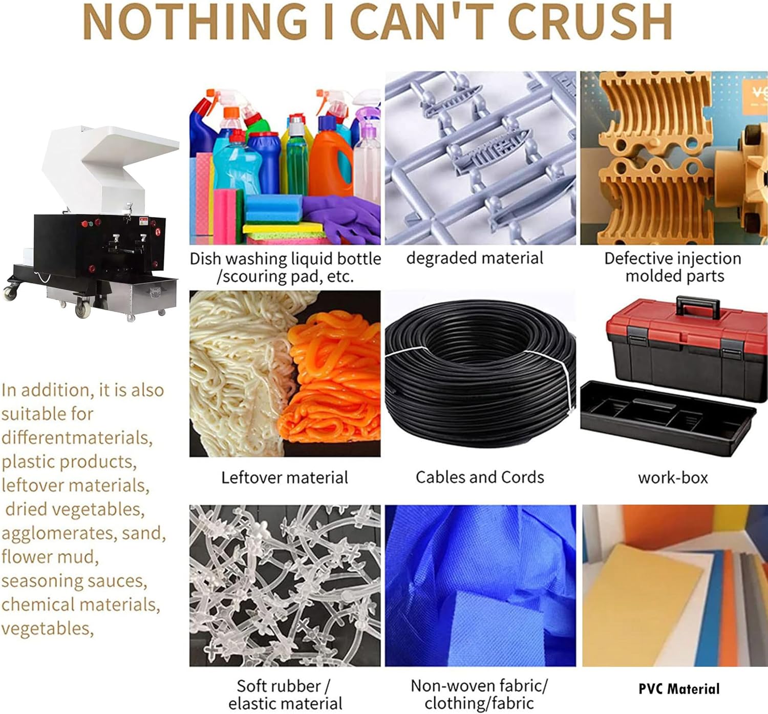 INTSUPERMAI 7.5KW Electric Chipper Plastic Shredder Granulator Heavy Duty Disintegrator for Wood, Nylon Products, Paper，Aluminum Bottle 220V Machine