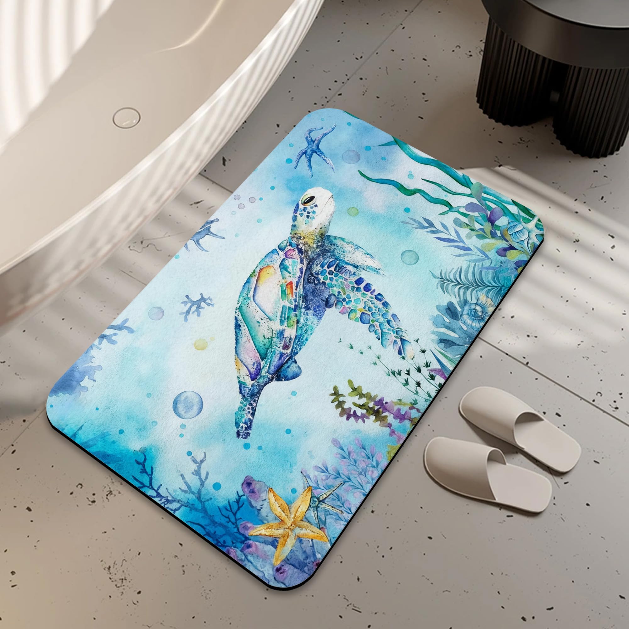 LUOENY Bath Mat Non Slip Backing Thin Sea Turtle Bathroom Rug Fit Under Door Quick Dry Absorbent Faux Bathroom Floor Mat-Shower Rug for in Front of Bathtub Shower 75x43 cm