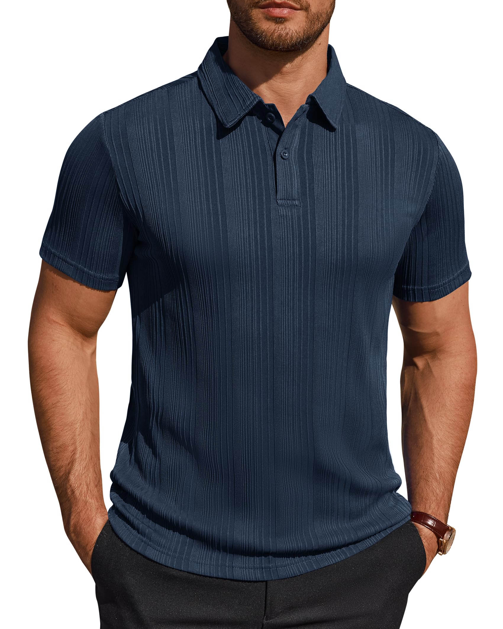 Alimens Gentle Mens Polo Shirts Short Sleeve Knit Stretchy Casual Lightweight Summer Vacation Party Golf Shirts