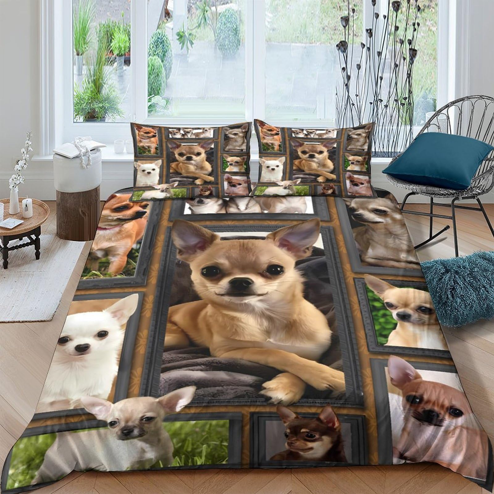 Ctjqhvkz Style-4 3D Printed Chihuahua Dog Pattern Fitted Sheet Microfiber Soft Anti-Slip Bed Cover For Bedroom Guest Room Decor Single（135X200cm）