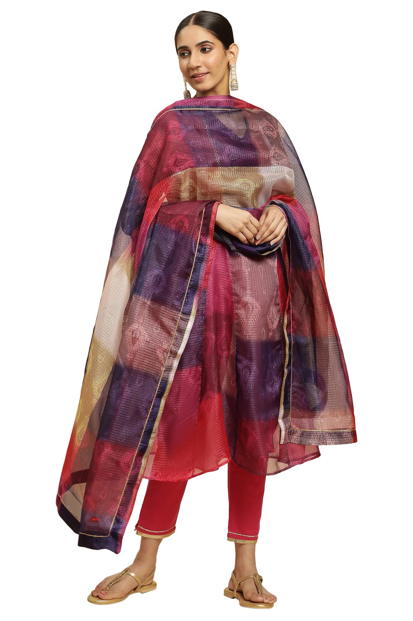 w for woman Polyester Women Purple Multicoloured Ikkat Printed Kota Dupatta_23Auw82059-119889_Free Size-picture-10