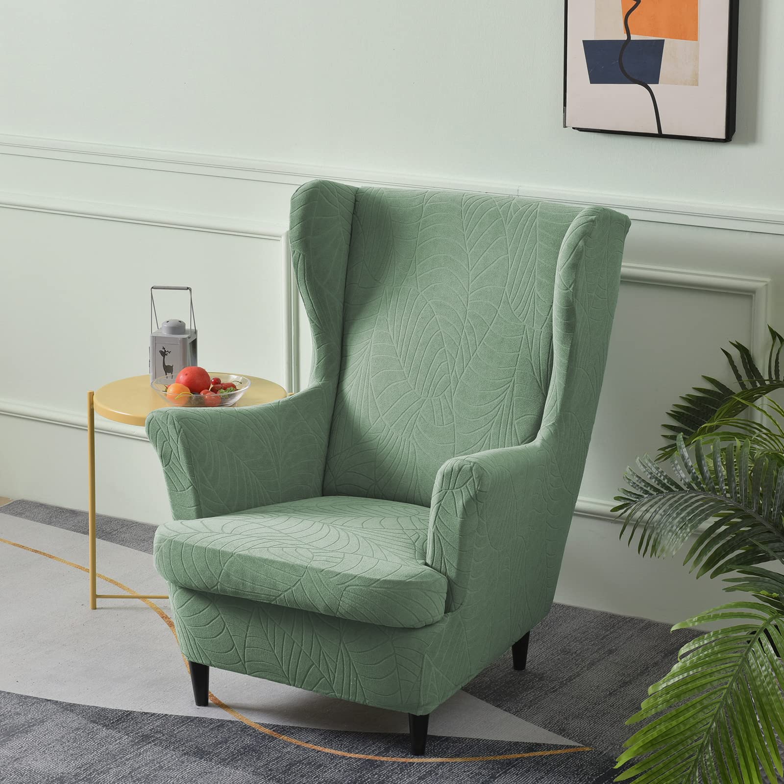 Wingback Chair Covers 2-teiliges Set – 2-in-1-Design, Sesselbezüge, solide, weiche Rückenlehnenstuhlbezug, dehnbar, Ohrensessel-Schonbezug, Möbelschutz für Wohnzimmer, Schlafzimmer, Hotel (Grün)