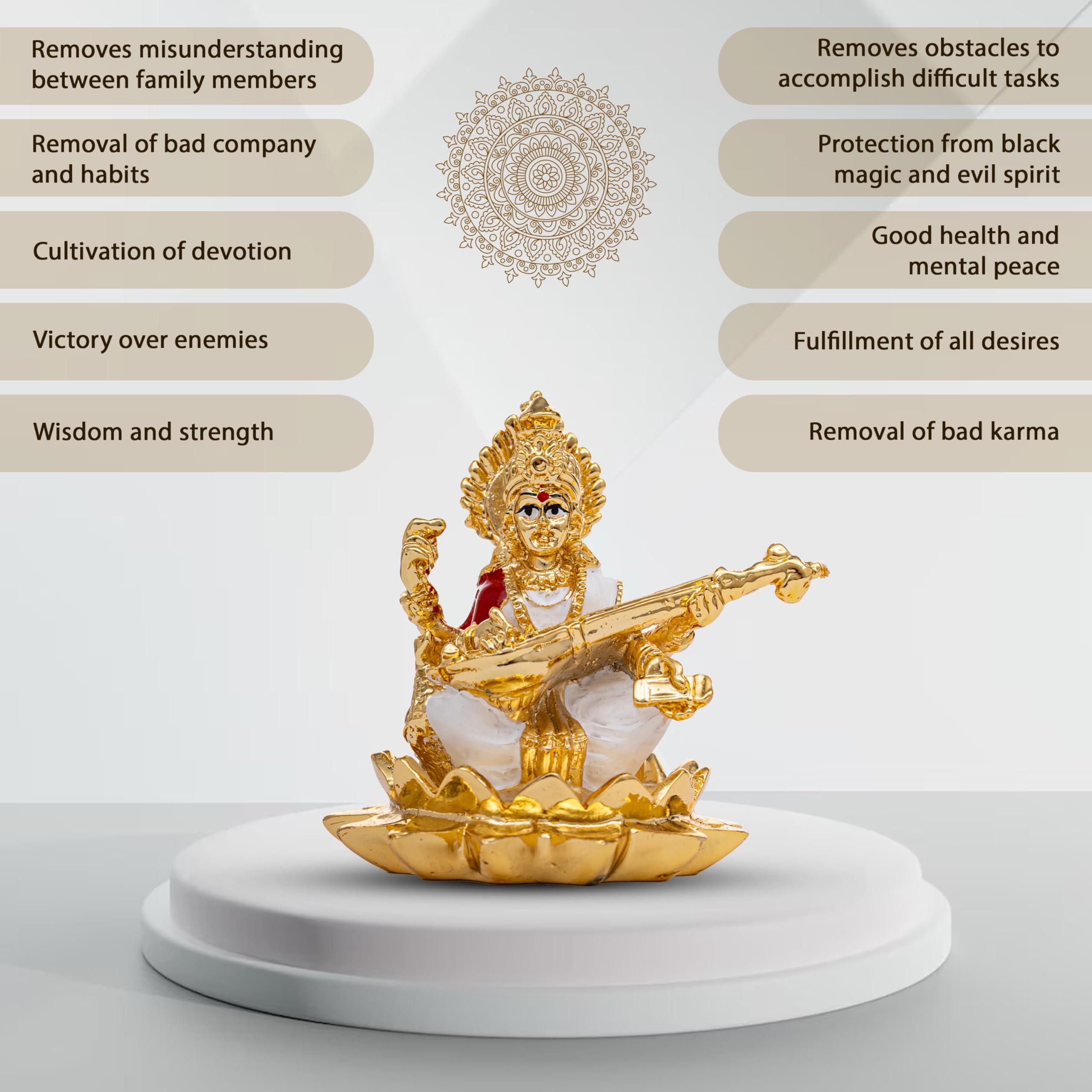 24K Gold Saraswati Maa Idol - Home Temple Decor -7