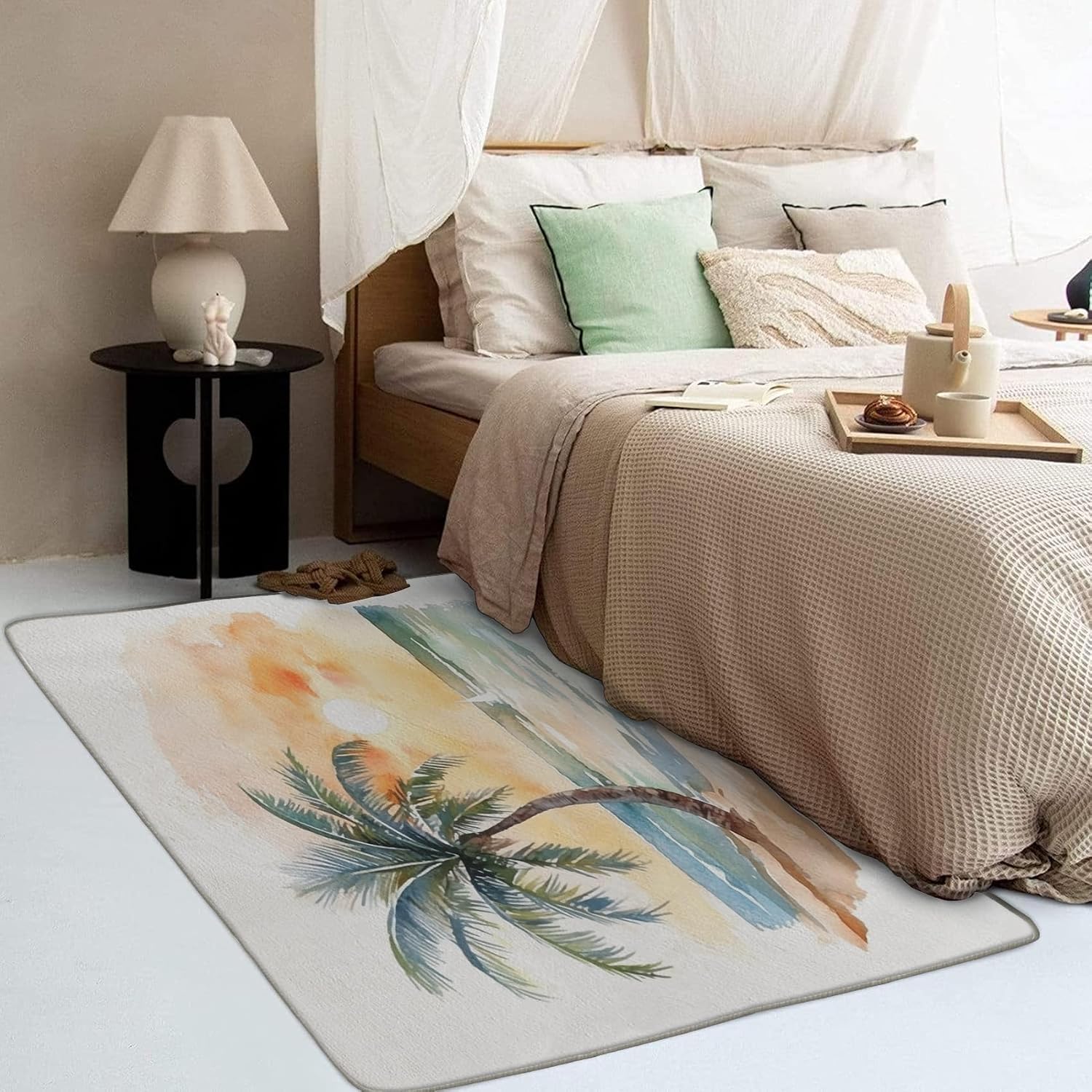 Palm Tree Rug, 2x3 Rug, Tropical Area Rugs for Bedroom Living Room Entryway, Sea Beach Patterned Small Rug, Machine Washable Non Slip Indoor Floor Carpet & Home Decor