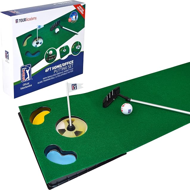 PGA Tour 6ft Putting Mat with Collapsible Putter & Alignment Guide Golf Ball