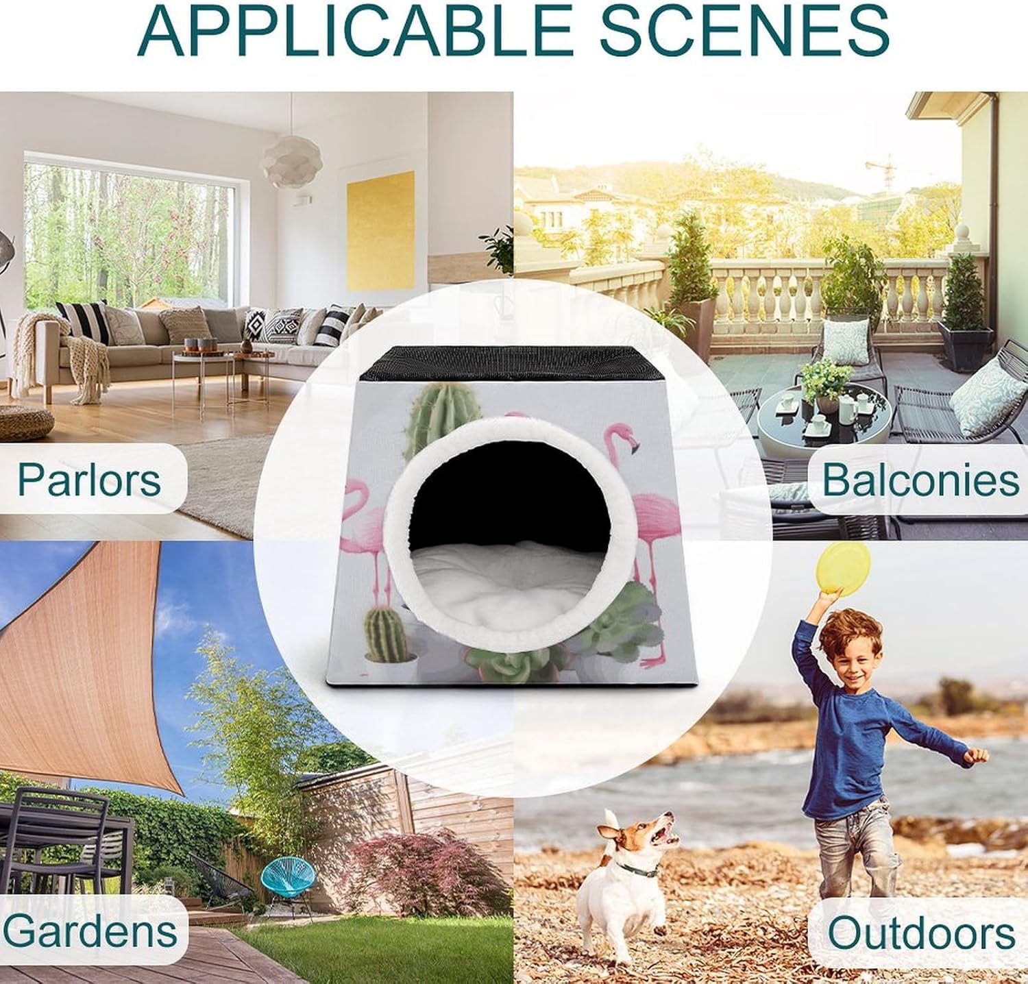 Pet Sleeping Nest Bed, Flamingo Succulent Plants Printed Dog House Cat Nest, Winter Pet House are Suitable for Most Cats, Dogs, and Other Small Pets