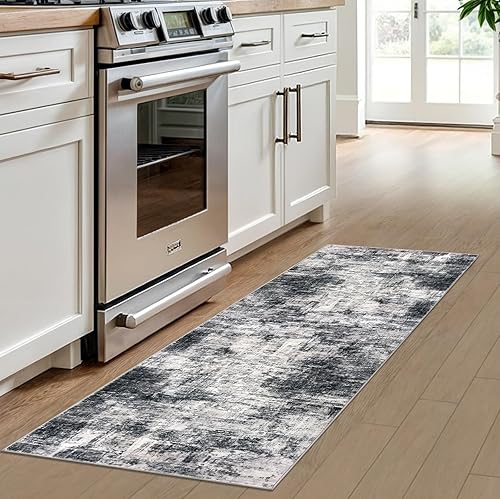 Miniatura 793 de IOHOUZE Alfombra pequeña abstracta de 2 x 3 pies, alfombra de entrada lavable para entrada interior, alfombras con respaldo de goma, alfombra gris