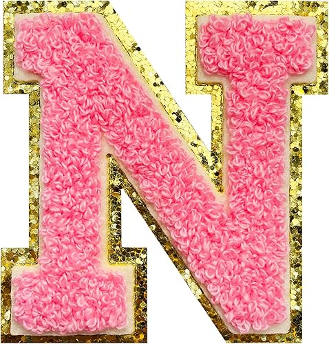 Miniatura 204 de Jongdari Letras termo-adhesivas para ropa, parche de letras de felpilla con brillantina del alfabeto, apliques para coser con adhesivo planchado, 8