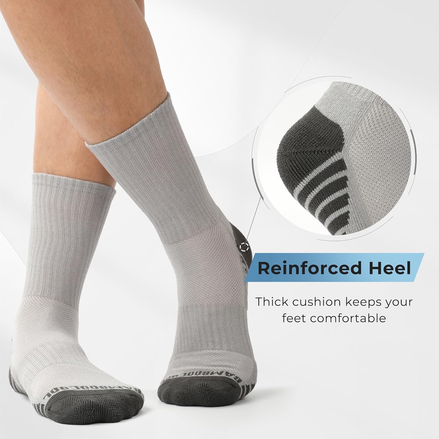 BAMBOO COOL Men's Crew Socks Athletic Running Sports Socks, Cushioned Moisture Wicking, Breathable Arch Support 6 Pack - Image 4