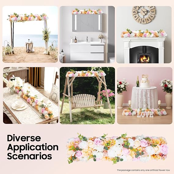 Artificial Flower Arch Decor Artificial Silk Flower Panel Realistic Silk Fake Flowers Row for Wedding Ceremony Arch and Reception Backdrop Floral Arrangement Decor (Colorful)