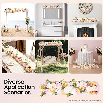 Artificial Flower Arch Decor Artificial Silk Flower Panel Realistic Silk Fake Flowers Row for Wedding Ceremony Arch and Reception Backdrop Floral Arrangement Decor (Colorful)