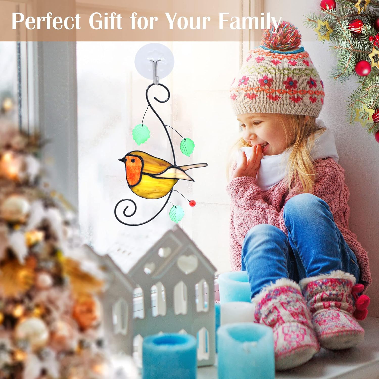 Lolitarcrafts Robin Stained Glass Suncatchers Bird Stained Glass Window Hangings Unique Gift for Your Family - Image 6