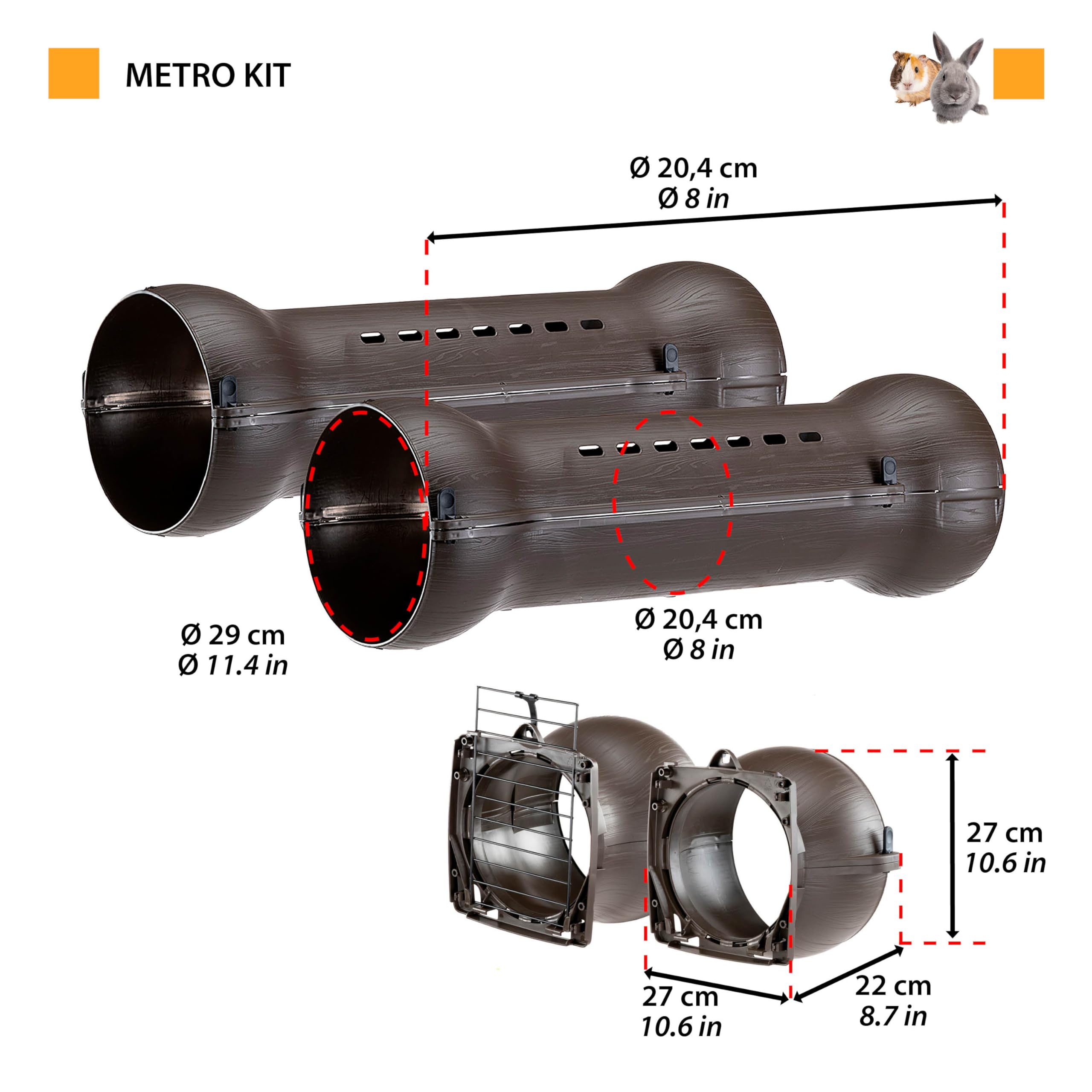 Ferplast Komplettes modulares Tunnel-Set für Kaninchen und Meerschweinchen METRÒ KIT, Verbindungssystem für Gehege und Käfige mit Metrò-Zubehör