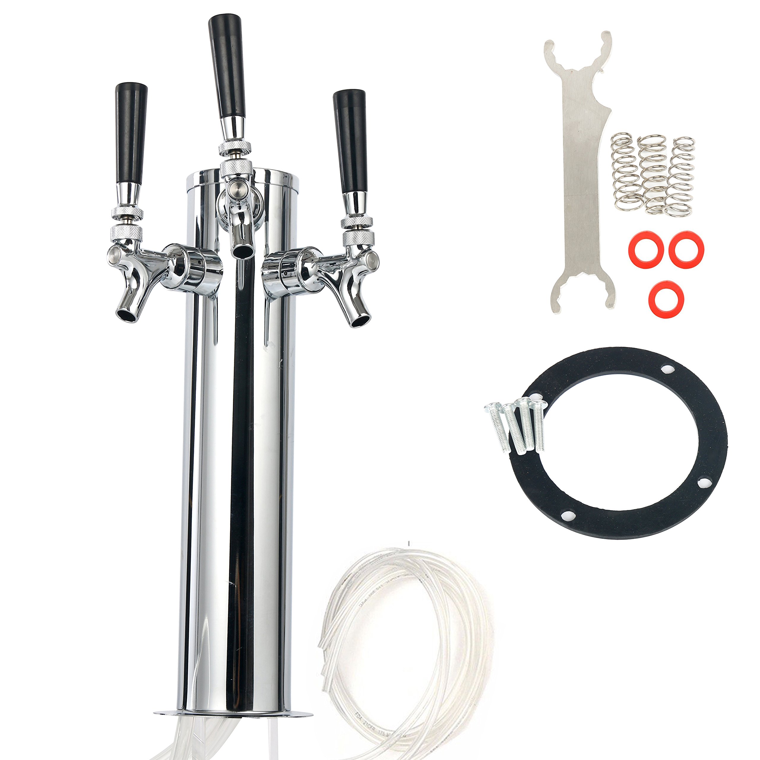 YB YaeBrewTriple Tap Faucet Stainless Steel Draft Beer Tower, 3-Inches Column - 3 Faucets