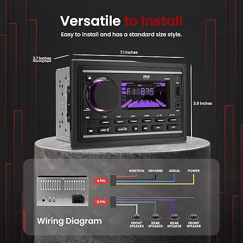 Miniatura 5 de Pyle Receptor estéreo marino Bluetooth para barco, unidad principal marina, receptor estéreo doble DIN, amplificador de potencia - Llamadas manos