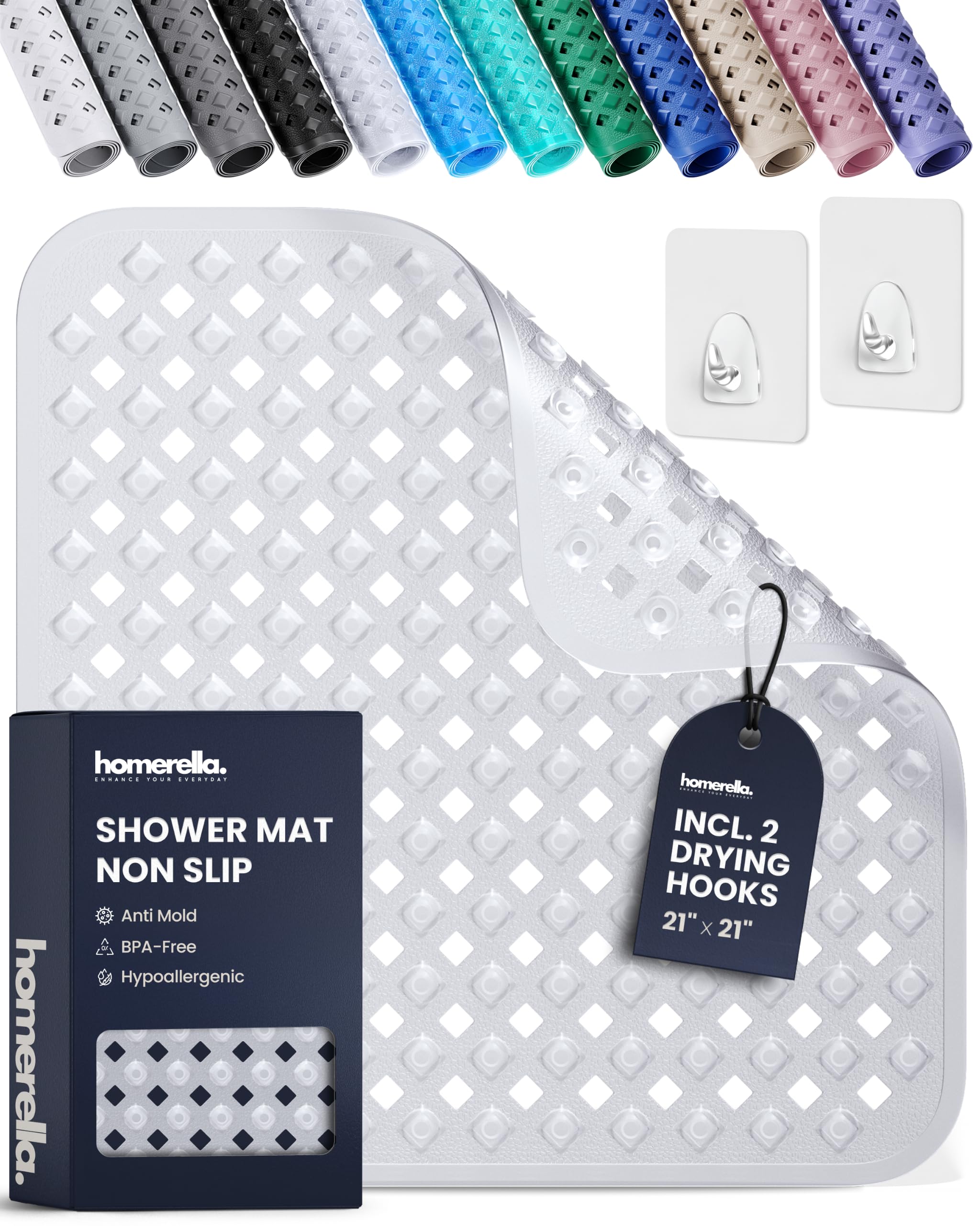 homerella Square Shower Mat Non Slip Anti Mold 21x21 Anti Slip Shower Mat