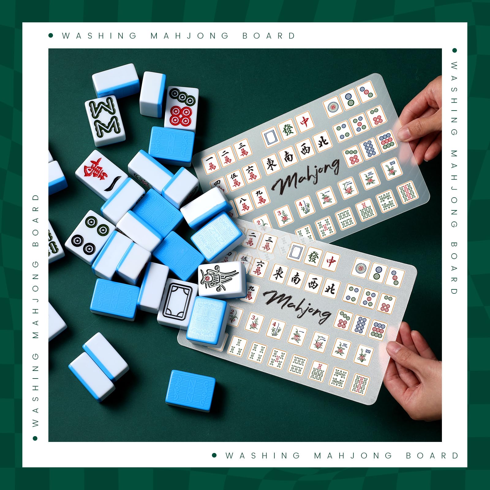 Xovnfp Lot de 4 mélangeurs de carreaux de Mahjong colorés avec dictons amusants, mélangeurs en PVC de 1 mm d'épaisseur avec bords festonnés, pour joueurs de Mah Jong, 17 x 12 cm