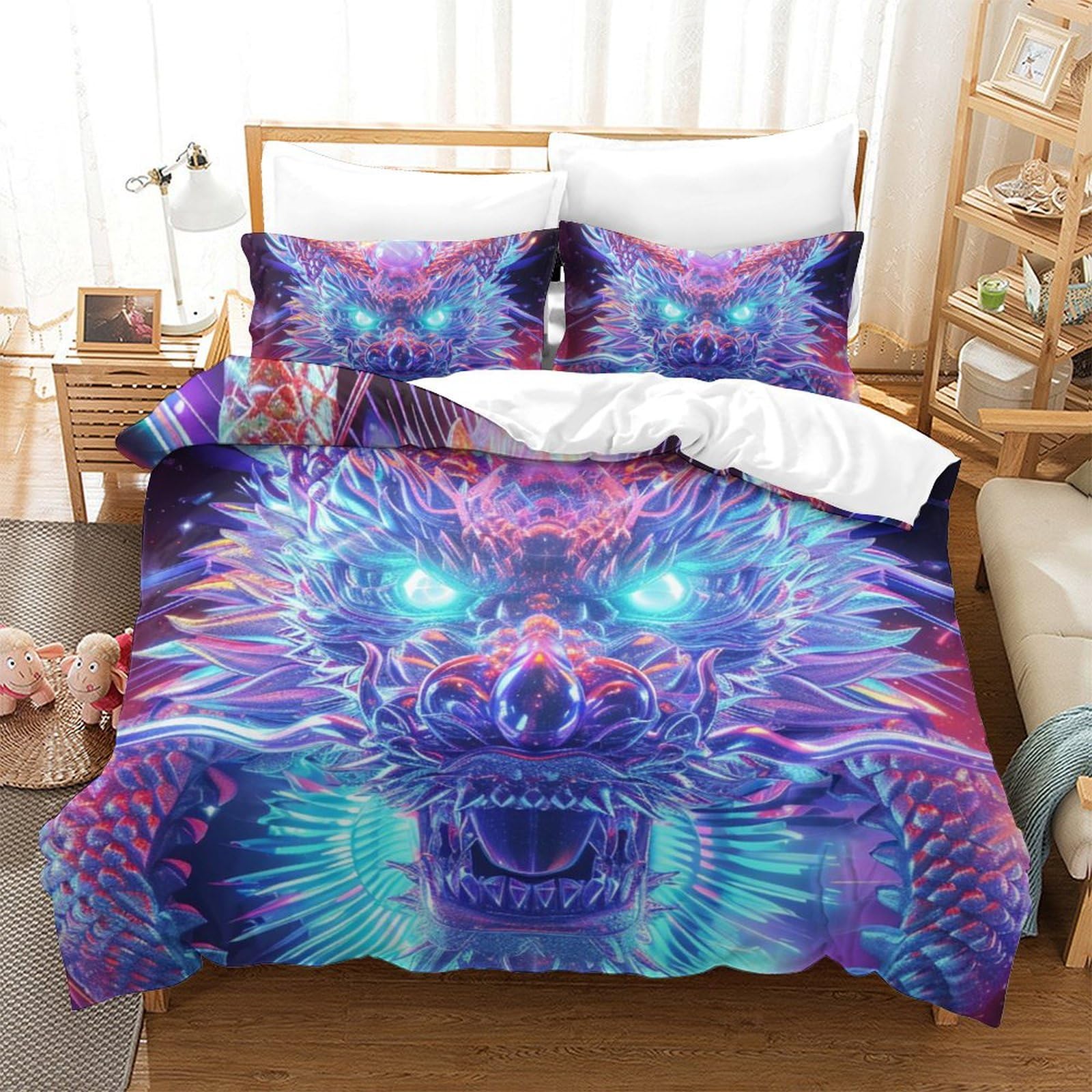 Parure de lit dragon 3D infroissable pour éviter le repassage de la couette
