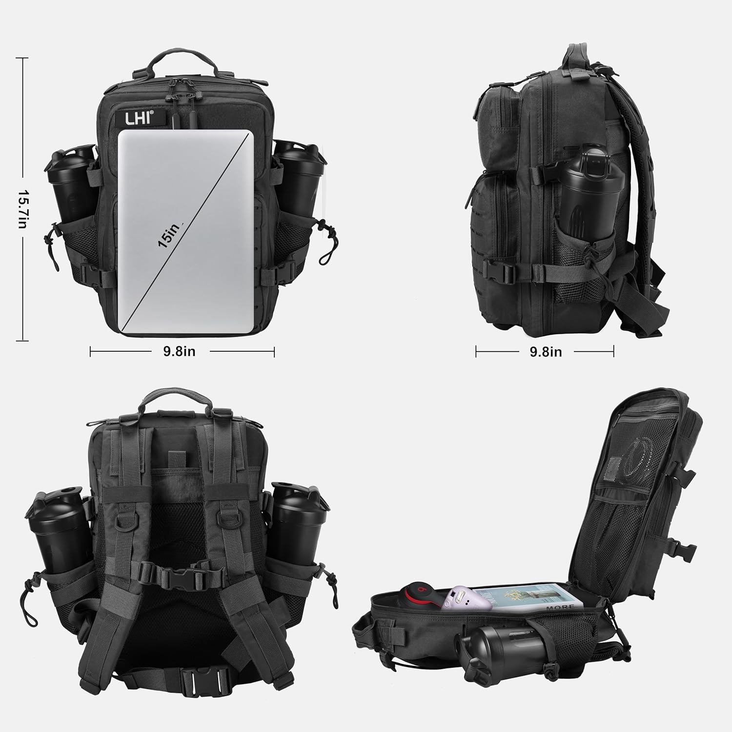 LHI Tactical Military Backpack for Men 25L/45L Large Molle Army Assault Pack 3 Day Hiking Rucksack With Bottle Holder - Image 3