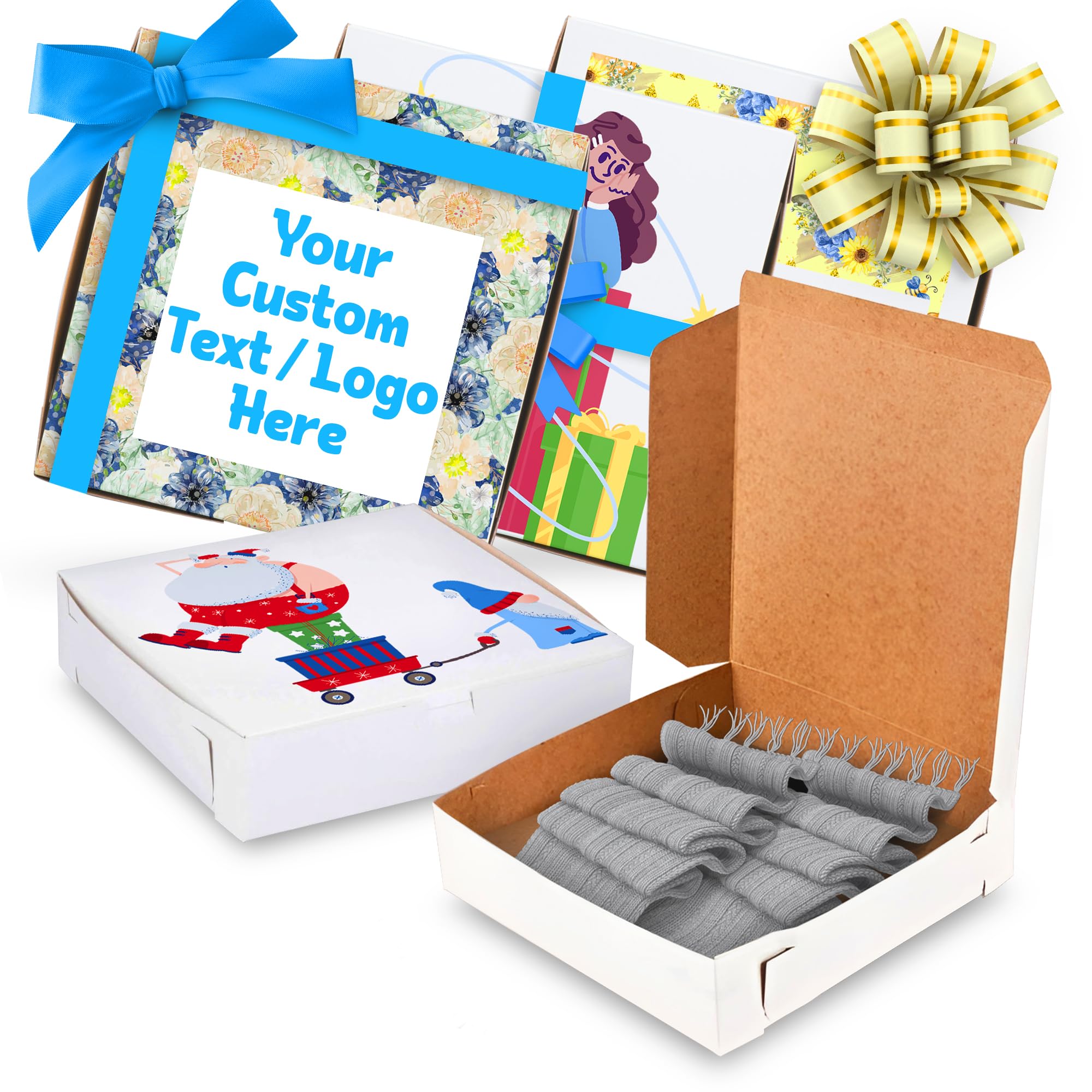 MT Products Custom Printed Gift Boxes - 10" x 10" x 2.5" White Customizable Present Boxes with Logo (Pack of 5) - Made in the USA