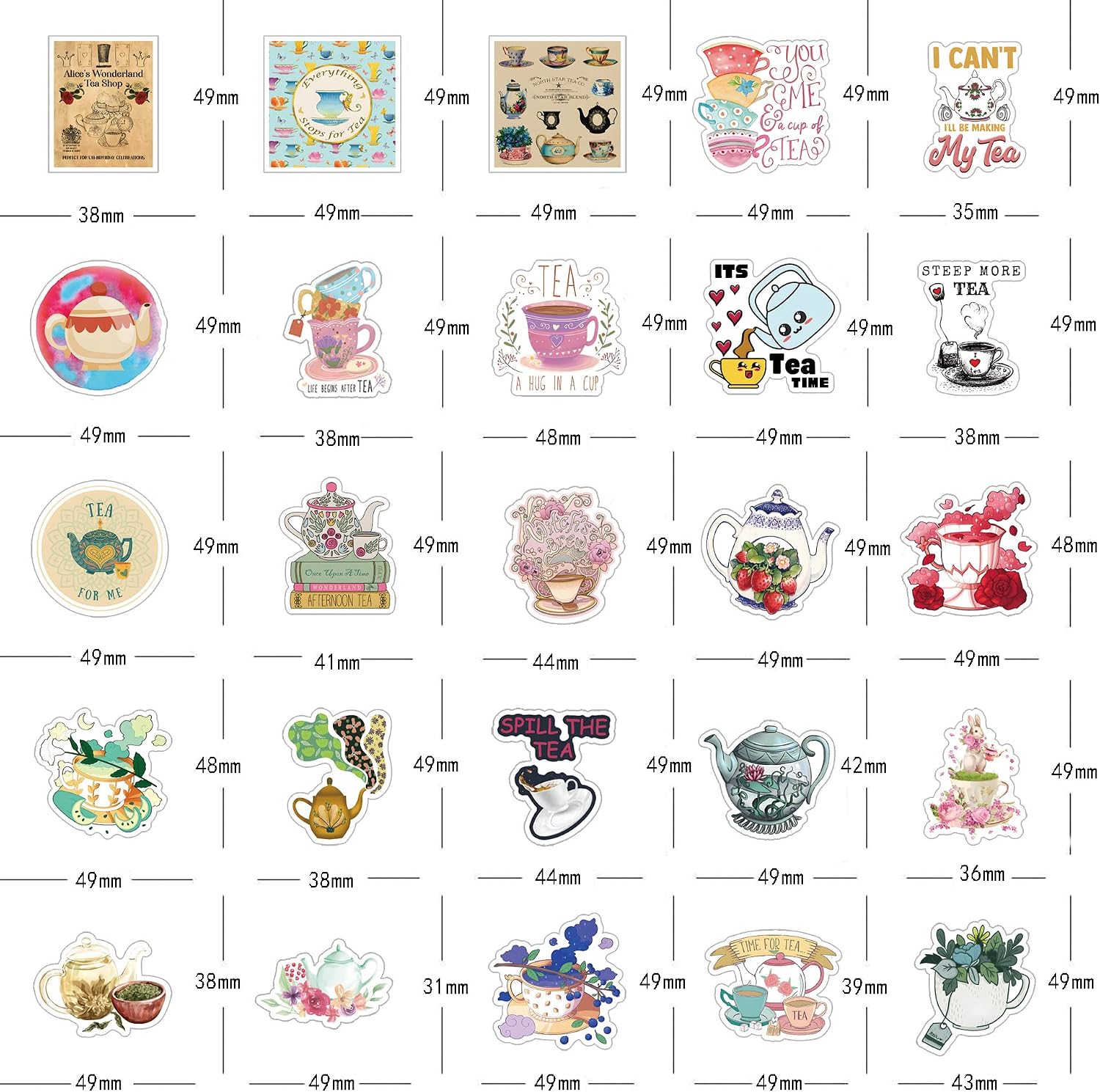 Tea Stickers Pack 63pcs Calming Nature Cute Decals Aesthetic Waterproof Vinyl Travel Stickers Pack for Water Bottle Laptop Cup Car Phone Skateboard DIY Party Supplie Tea image 2