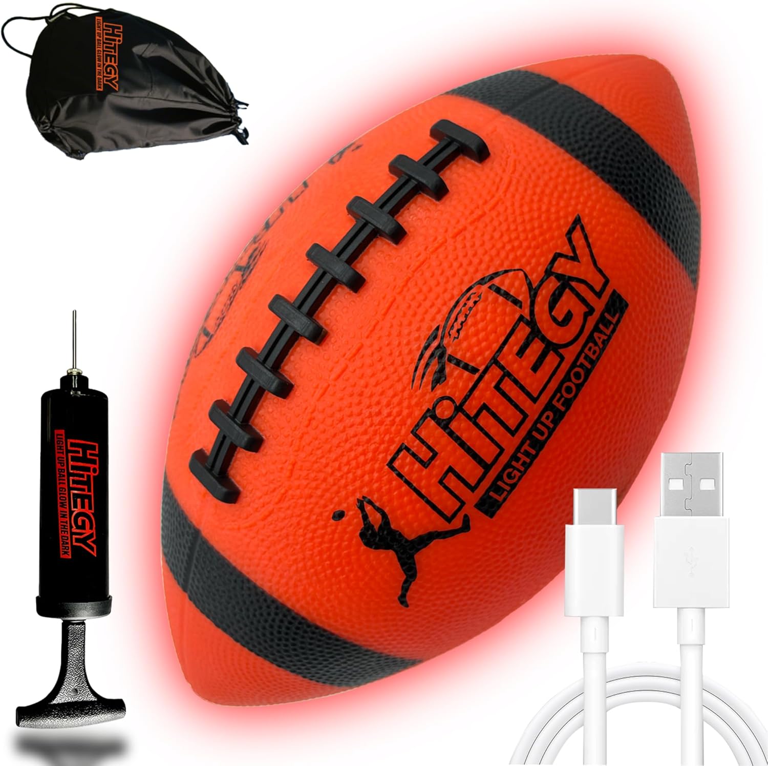 Glow in The Dark Football Light Up Football | USB-C Rechargeable LED Ball with Pump | Night Game Ball for Indoor & Outdoor Play | Gift Ready for Boys & Kids