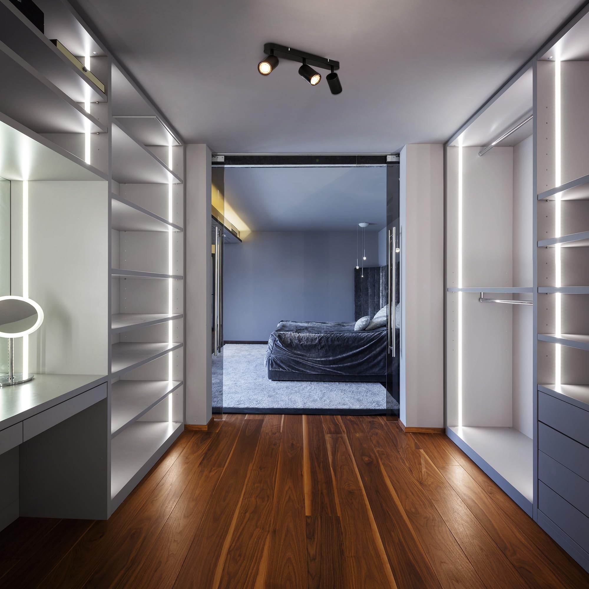 B.K.Licht - Lámpara de techo 3 luces, Metal Negro, GU10 máx 3x9W, 60x90x390mm, Sin Bombillas, IP20, Diseño Industrial, Iluminación Interior Ajustable