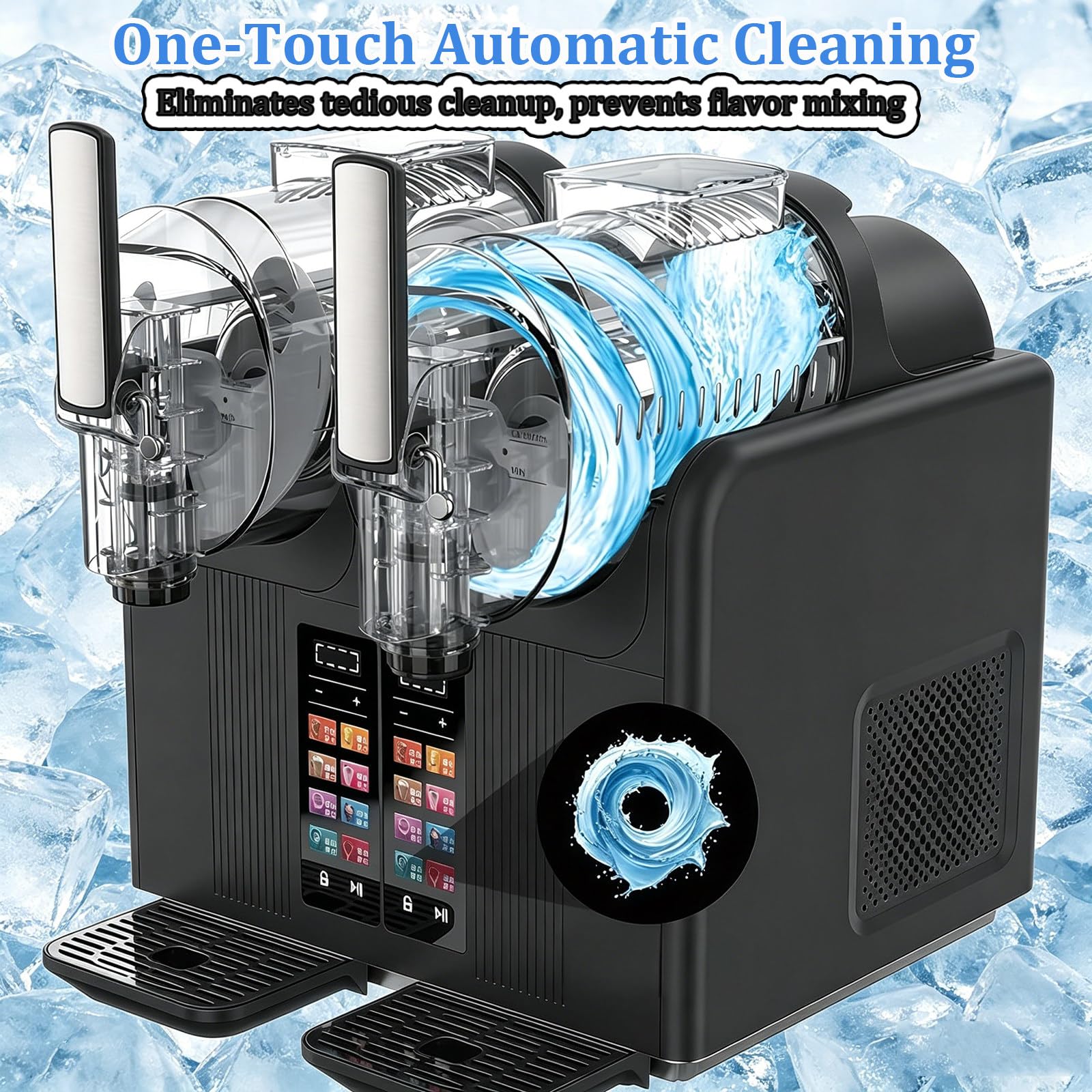 Machine à Granita sans Glace, 2 en 1 : Boissons Glacées Et Crème Glacée Molle, Auto-Refroidissante avec 7 Programmes Prédéfinis, Panneau Tactile Et Nettoyage Automatique Black-twincylinder