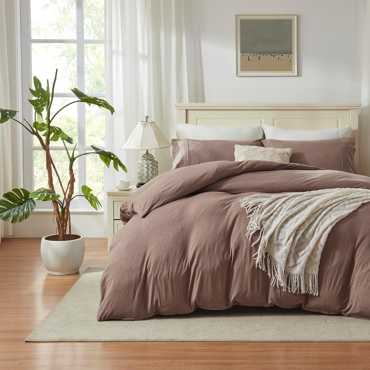 H HOUSEHOLD Jersey Knit Cotton Duvet Cover Set Bedding Set Soft Knit Comforter Cover King Size 3 Pieces Bedding Set 1 Duvet Cover 2 Pillowcases King Duvet Cover Set