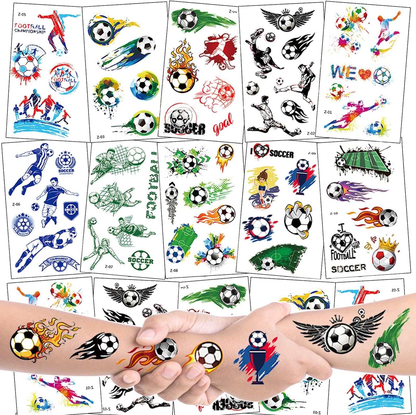 GraGra Football Temporary Tattoos Sticker, 20 Sheets Soccer Ball Tattoos for Kids Football Competition Decoration Supplies, Waterproof Fake Tattoo Stickers for Football Fans World Cup