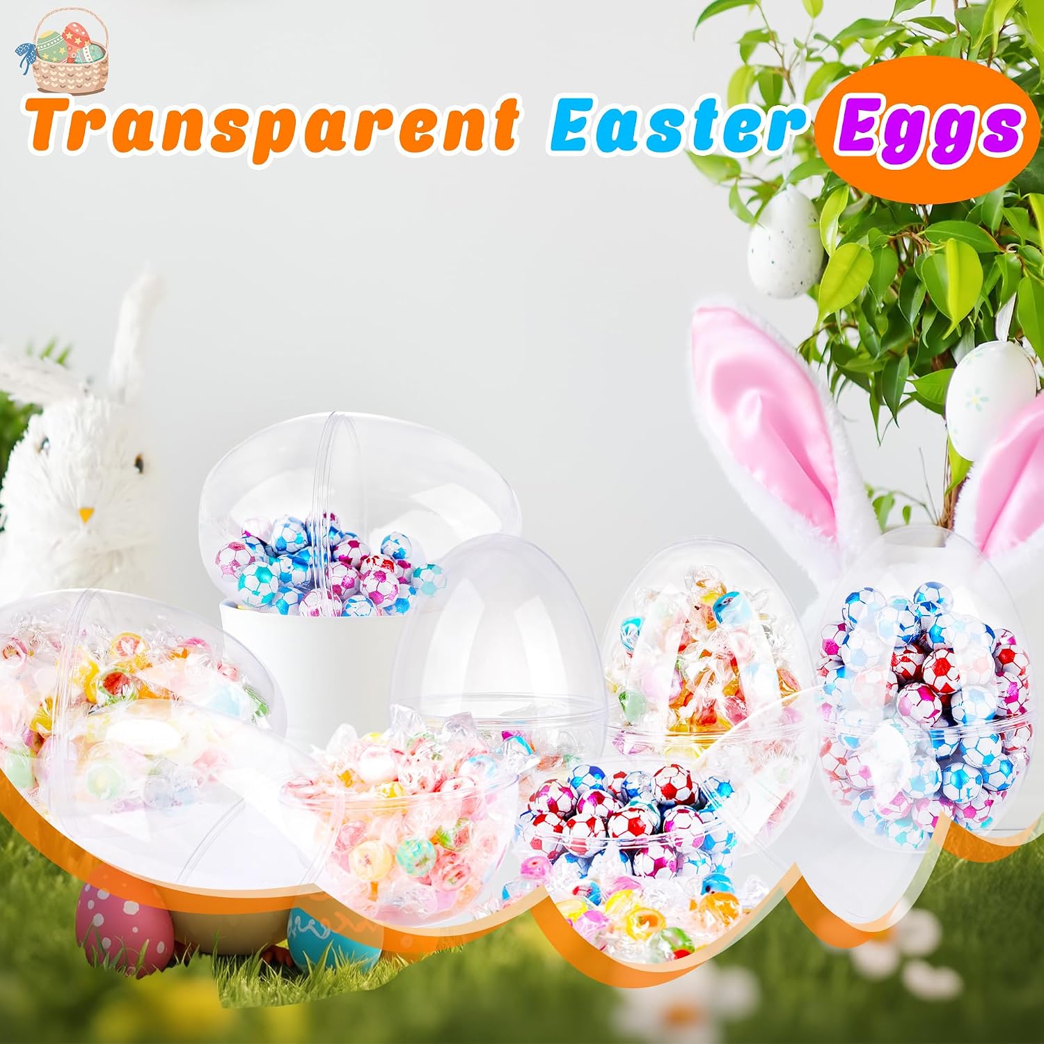 12 Pcs 5 Inches Large Clear Easter Eggs Fillable Plastic Easter Eggs Empty Transparent Eggs for Easter Egg Hunt Basket Stuffers