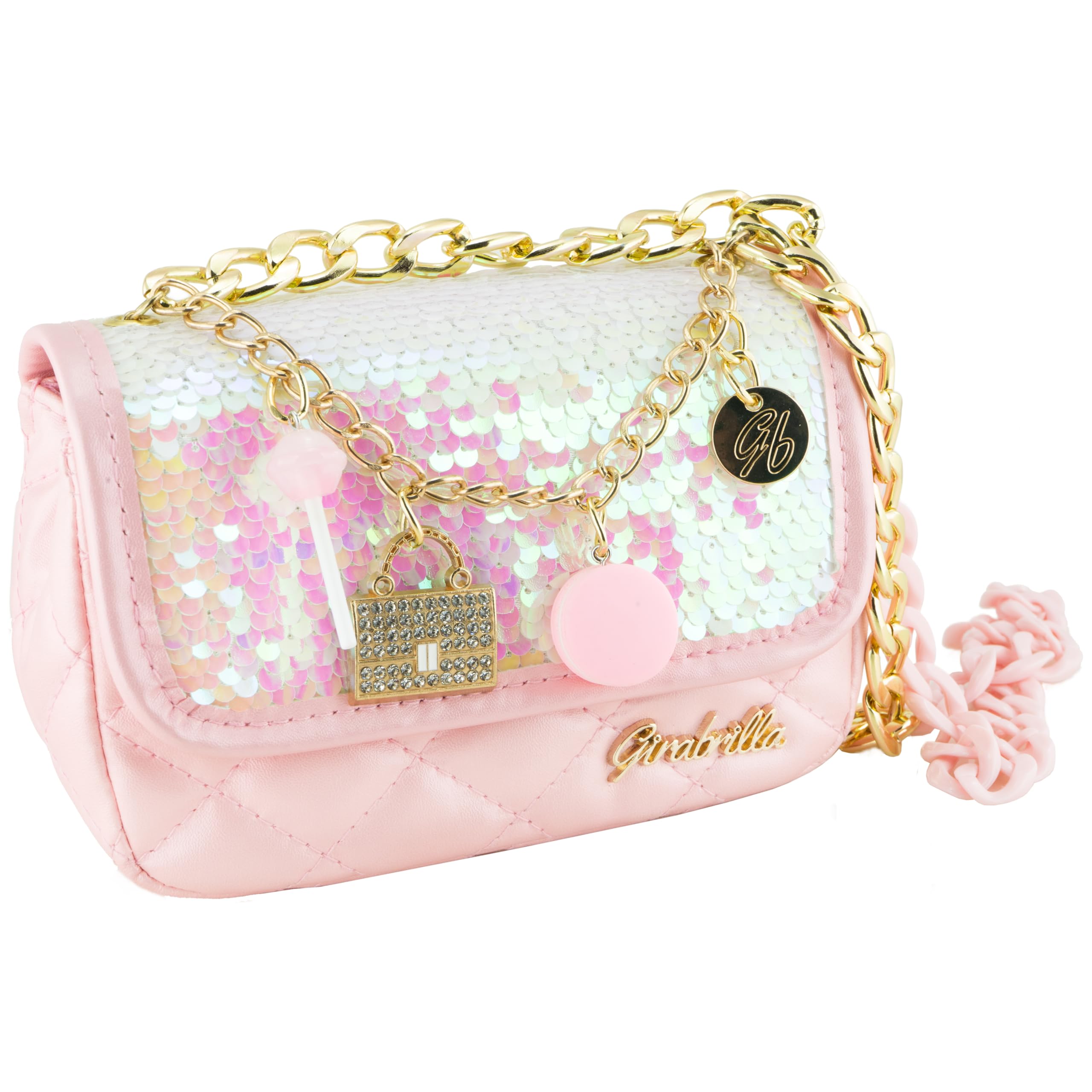 Girabrilla Glamour - Borsetta Sofi Bon Bon con Paillettes Reversibili, Tracolla e Charms