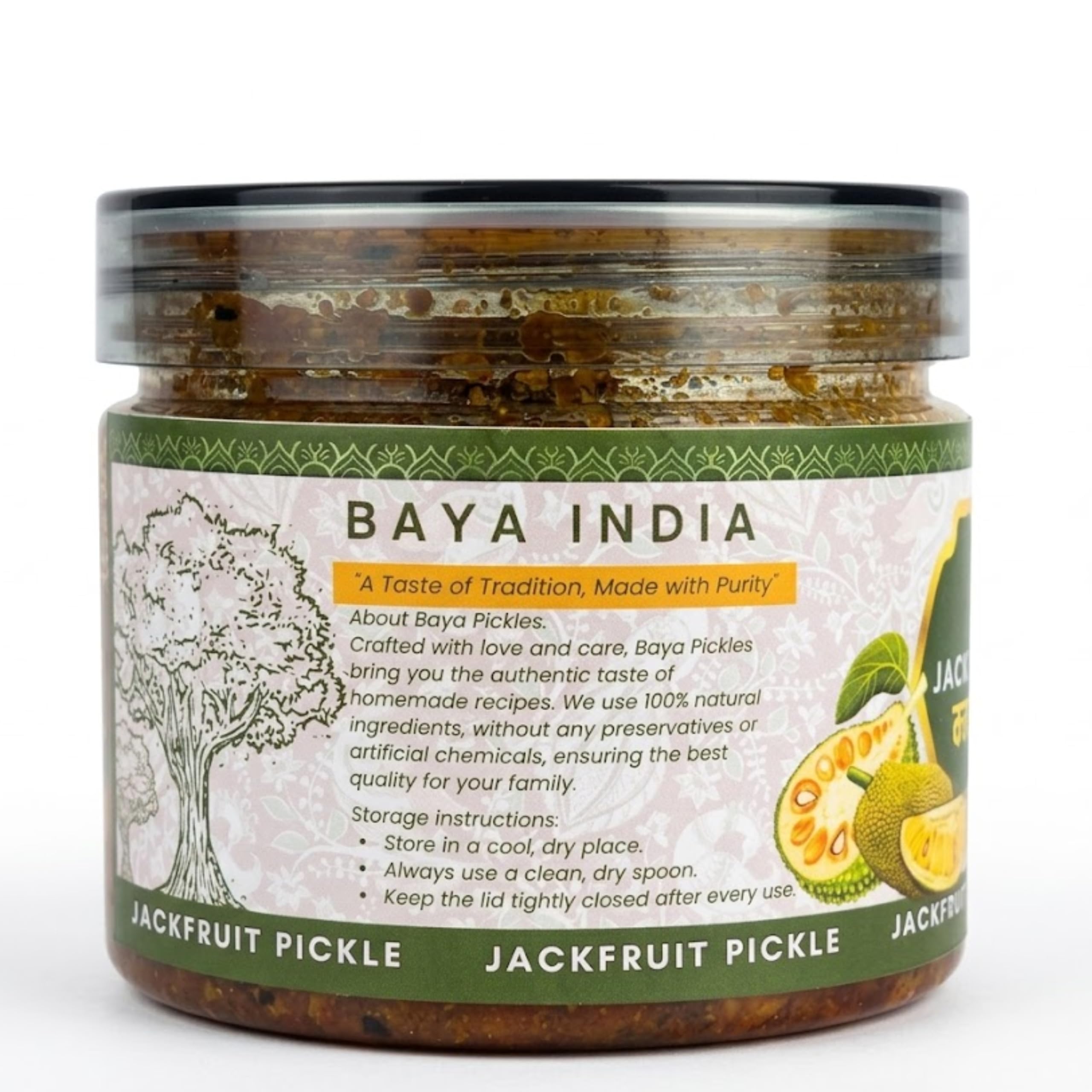 Baya India Kathal Ka Achar, Jackfruit Pickle, Homemade Traditional Indian Pickle, Pure Mustard Oil, Spicy and Tangy, No Preservatives, No Vinegar, No Onion, No Garlic, Sun Dried, 250g 1