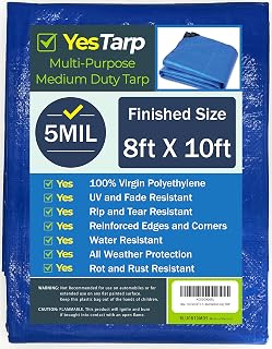YesTarp 8FT X 10FT Blue Medium Duty TARP, Multipurpose Waterproof, Poly tarp, Protective Cover, Rust Proof Polycarbonate Grommets, All Weather, Durable, 5 mil, Reinforced Edges