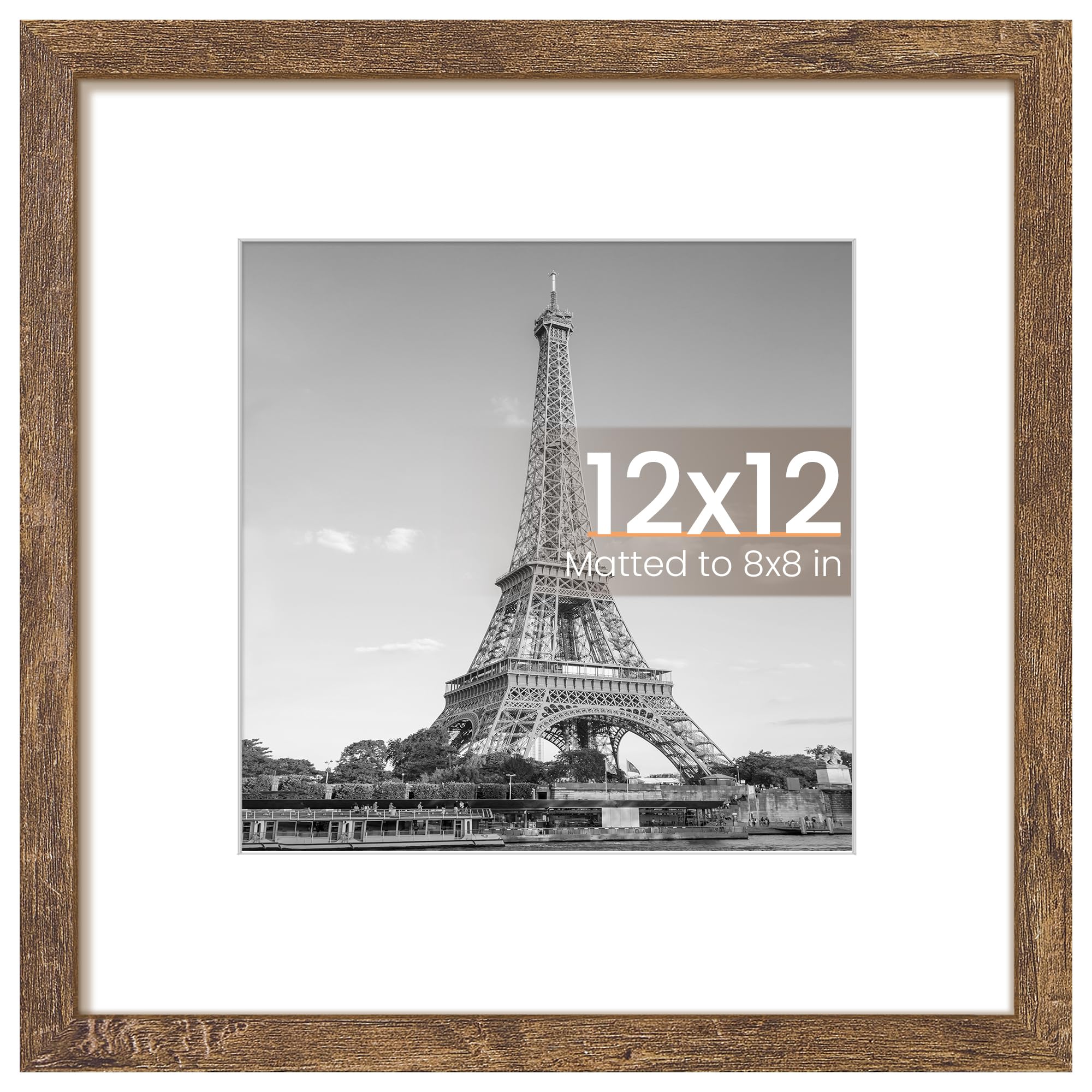 upsimples 12x12 Picture Frame, Wall Decor Photo Frames, Rustic brown 1 Pack | 8x8 Square Frame with Mat for Gallery Wall, Family,Baby,Dog,Dorm,Farmhouse,Christmas