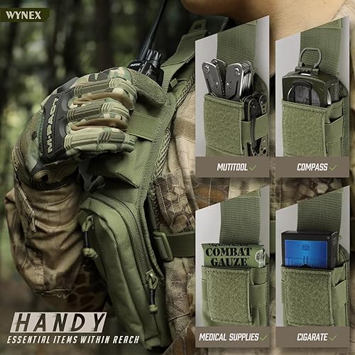 Miniatura 6 de WYNEX Bolsa de accesorios Molle de doble cremallera, bolsa de bolsillo para mochila, correa para el hombro, accesorio Molle, accesorios tácticos,