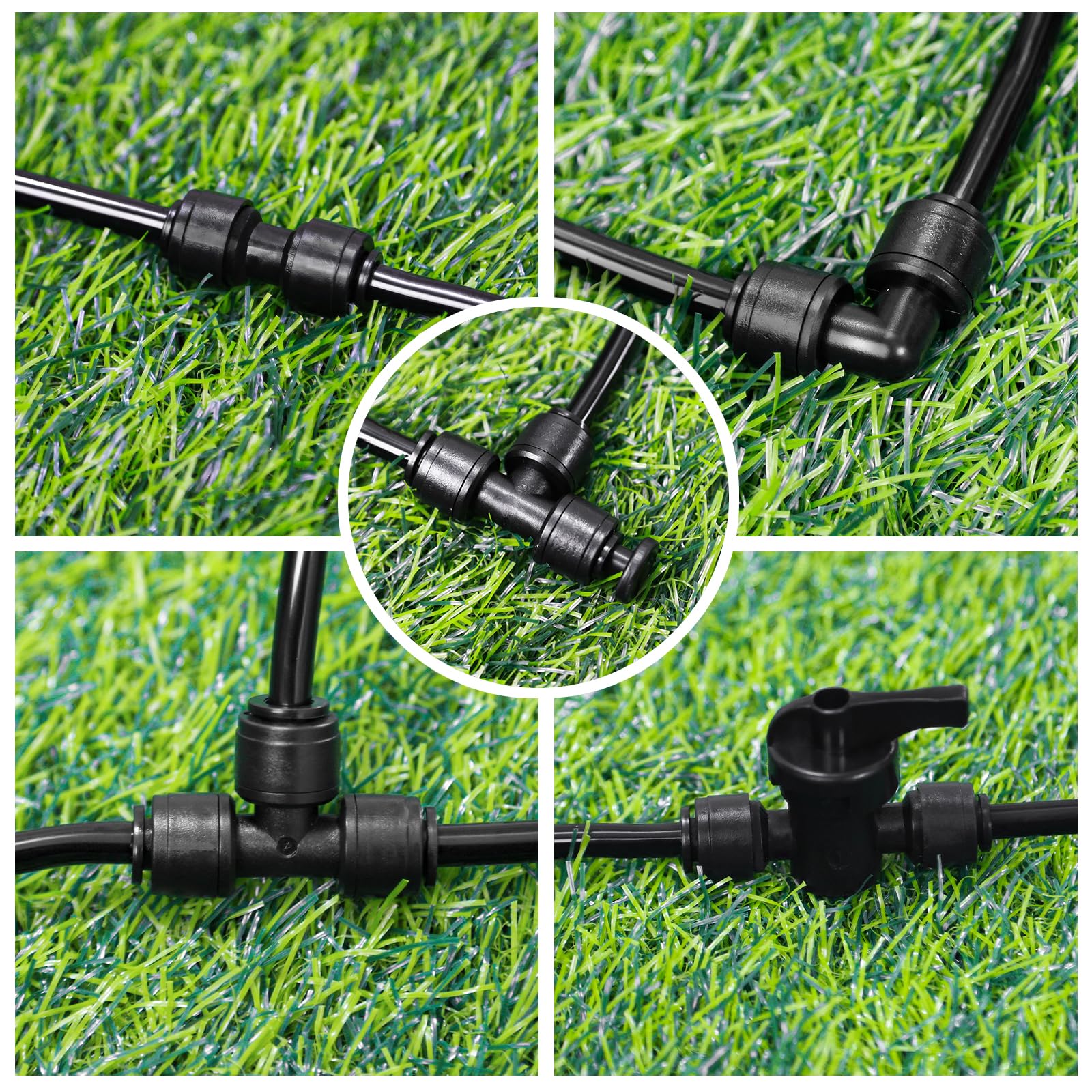 Raccordi per irrigazione a goccia da 1/4 di pollice, 40 pezzi di collegamento push-to-fit per tubi di irrigazione da 1/4", kit di connettori a goccia per sistema di irrigazione da giardino e