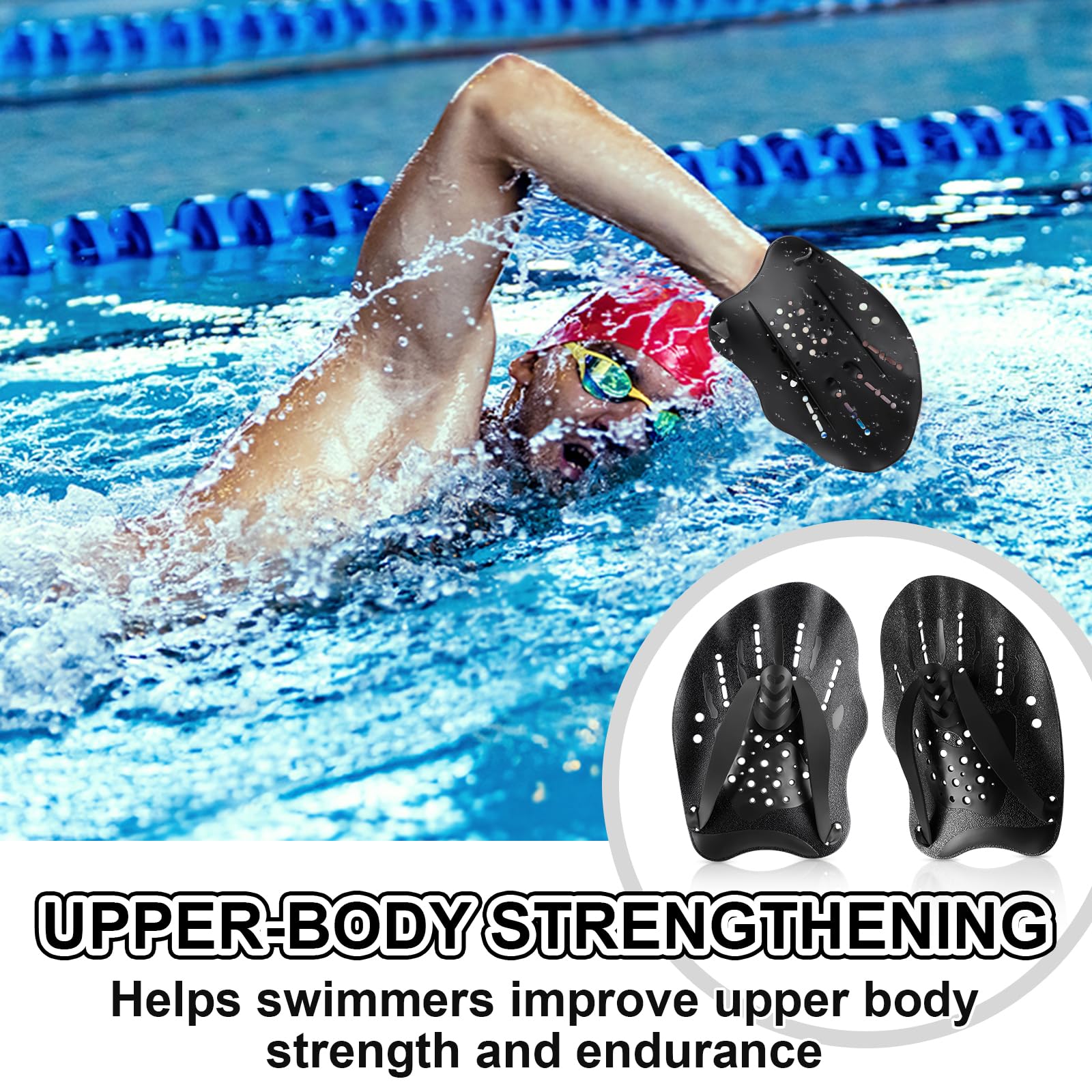 WuGU Pale da Mano da Nuoto, Palette Nuoto Piscina Regolabile, Swim Paddle, Pagaia Per Nuotos Mano, Aiuto all'allenamento Della Forza Per Adulti Bambini Unisex(Nero)